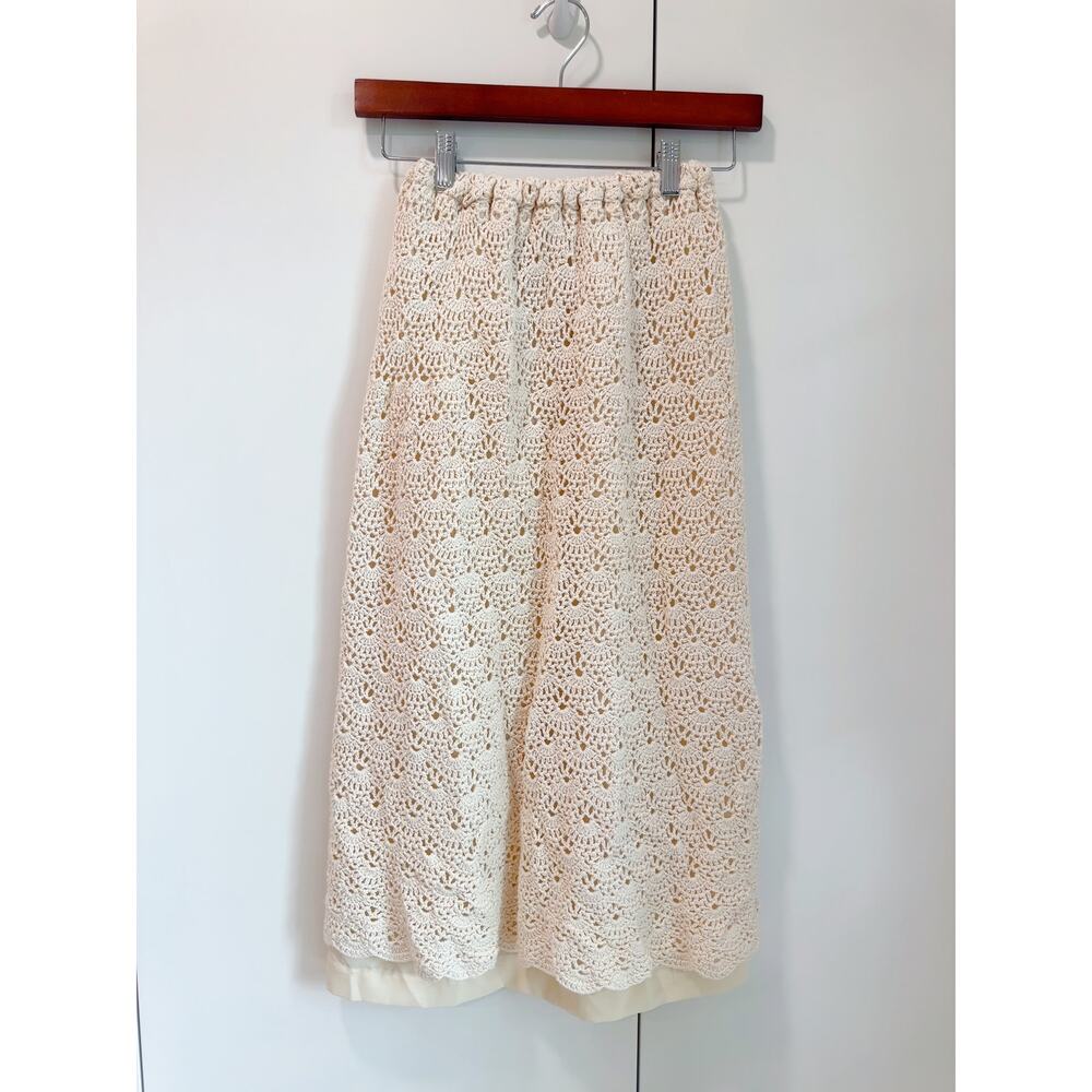 Vintage Crochet Cotton Midi Skirt Cream Size Small Boho Coquette Softgirl Look - Picture 10 of 10